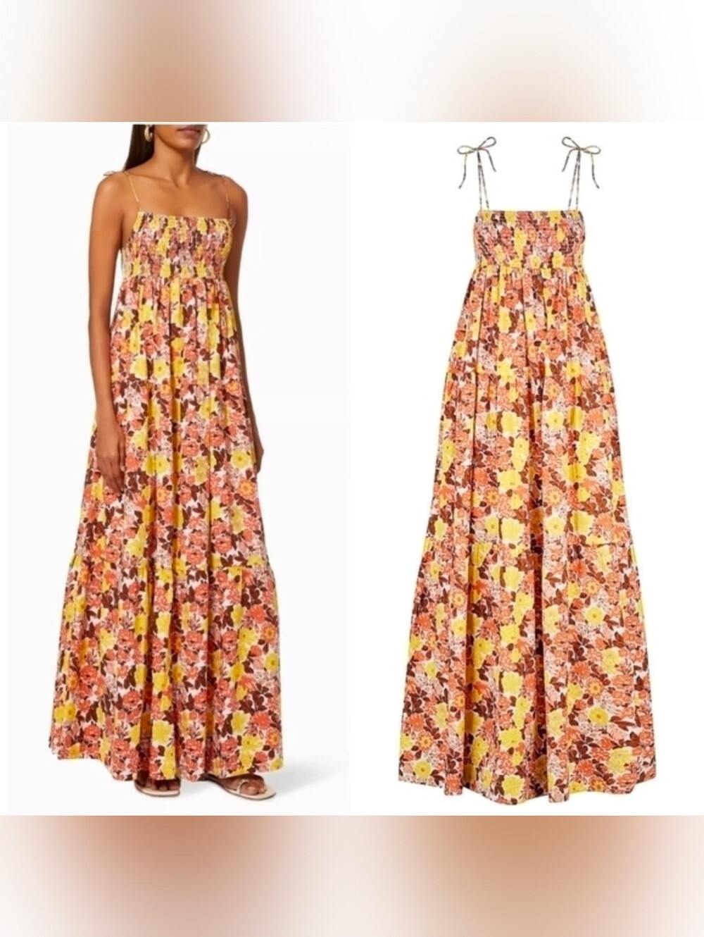 S/W/F Floral Shirred Maxi Dress in Cotton